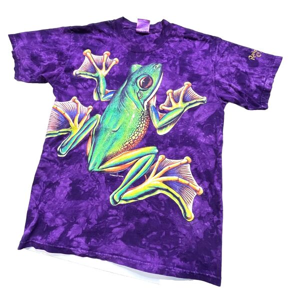 Rainforest Cafe Tree Frog Men's Purple Tie Dye 90s Vintage T Shirt - M - Picture 12 of 12